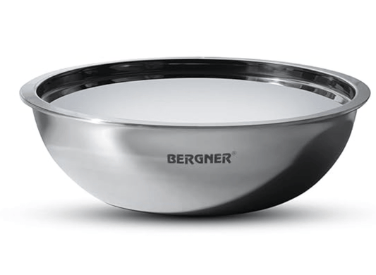 BERGNER Argent TriPly Stainless Steel 22 cm Tasra with Stainless Steel Lid, 1.6 LTR Tasla with Lid, Food Safe, Flared Rim, Durable, Dishwasher Safe, 5-Year Warranty