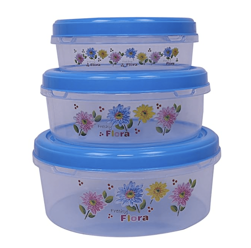 Kuber Industries Airtight Plastic Food Storage Containers|Plastic Container for Kitchen|Pack of 3 (Blue)