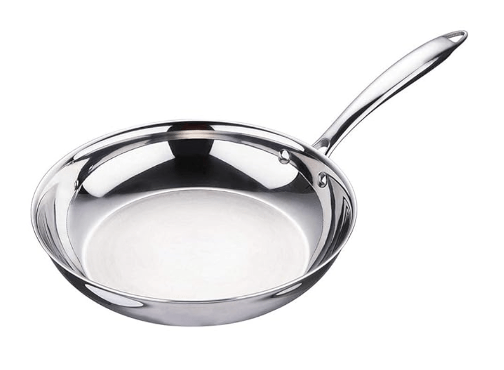 BERGNER Argent TriPly 24 cm Frypan/Steel Pan, Scratch Resistant, for Spice Tempering/Seasoning, Stay Cool Long Handle, Mirror Finish, Easy to Clean, Induction and Gas Stove Ready