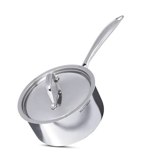 Bergner Argent TriPly Stainless Steel 16 cm Saucepan with Stainless Steel Lid, 1.6 Litre Sauce Pan, Stay Cool Cast Handle, Food Safe, Durable, Dishwasher Safe - Induction Bottom and Gas Stove Ready
