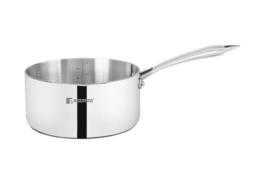 Bergner Argent TriPly Stainless Steel 20 cm Milkpan/Saucepan, Stay Cool Cast Handle, Food Safe, Durable, Even Heat Distribution, Dishwasher Safe, Induction and Gas Ready, Silver