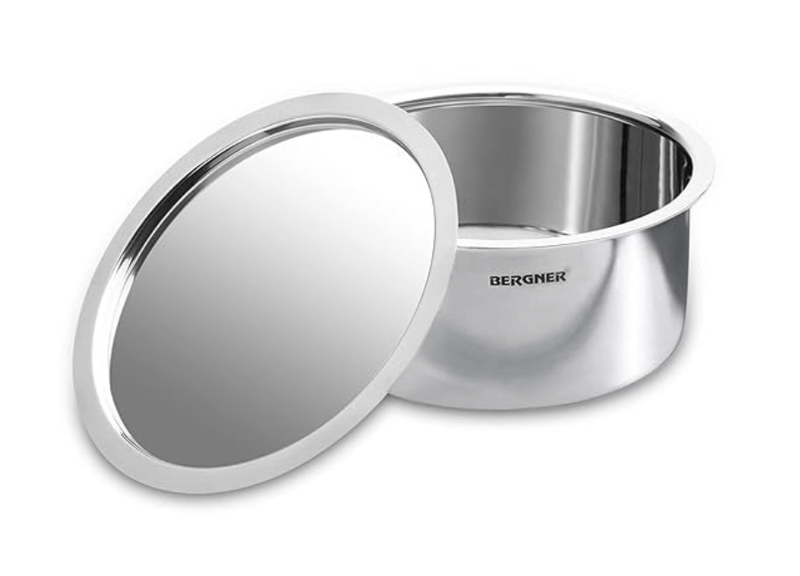 Bergner Argent TriPly Stainless Steel 18 cm Tope with Stainless Steel Lid, 2.4 L Topia/Patila with Stainless Steel Lid, Food Safe, Durable, Dishwasher Safe, Induction and Gas Ready, 5-Year Warranty-1