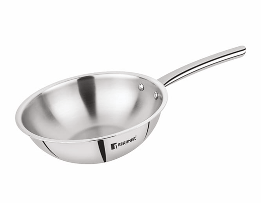 Bergner Tripro TriPly Stainless Steel 22 cm Frypan/Skillet, 1.5 Litre Frying pan with Heavy Bottom, Metal Spatula Friendly, Induction Bottom and Gas Stove Ready (5-Year Warranty