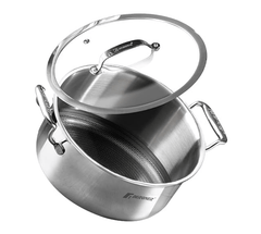 Bergner Hitech Triply Non-Stick 28 cm (8.2 L) Casserole with Flat Glass Lid, Non-Stick Mesh Pattern Inside, Rivetless Handles, Metal Spatula Friendly, Induction Bottom and Gas Stove Ready-1