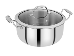 BERGNER Hitech Triply Stainless Steel Scratch Resistant Non Stick Serving Pan With Glass Lid, 28 cm, 5.7 Litres, Induction Base, Food Safe (PFOA Free), 5 Years Warranty, Silver-1