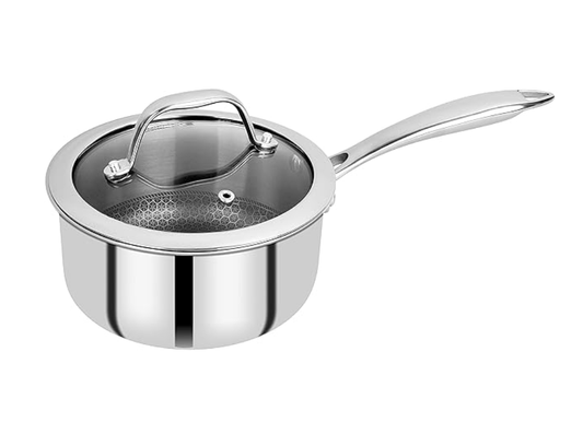 Bergner Hitech Triply Non-Stick 16cm Saucepan, 1.6 L Saucepan with Non-Stick Mesh Pattern Inside, Rivetless Handle, Metal Spatula Friendly, Even Heat Distribution, Induction Bottom and Gas Stove Ready