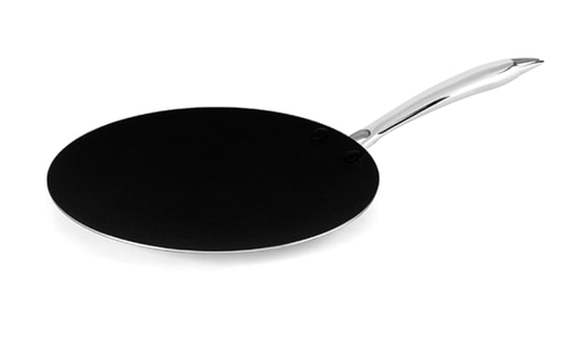 BERGNER Hitech-Peek Triply Stainless Steel Concave Tawa with Ergonomic Sturdy Cast Handle, 25 cm, Non Stick Performance Coating, Induction Bottom, Gas Ready, Metal Spatula Friendly