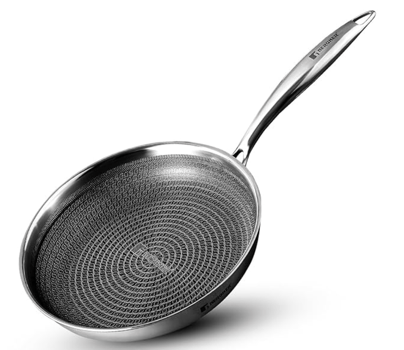 BERGNER Hitech Triply Stainless Steel Scratch Resistant Non Stick Frypan, 20 cm, Induction Base, Food Safe (PFOA Free), 5 Years Warranty, Silver-1