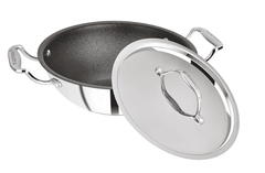 BERGNER Hitech-Peek Triply Stainless Steel Kadai/Indian Wok with Steel Lid, 32 cm, Non Stick Performance Coating, Induction Bottom, Gas Ready, Metal Spatula Friendly-1