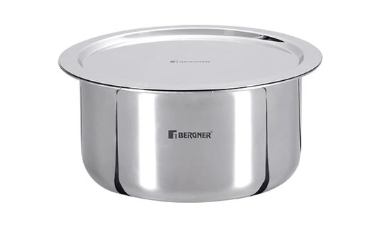 Bergner Tripro Triply 20 cm Cauldron/Tope/Handi/Patila, 3.7 L Capacity, Stainless Steel Lid, For Grains/Soups/Canning/Desserts/Broth, Multi-Layered Polish Surface, Induction & Gas Ready, 5-Year Warranty