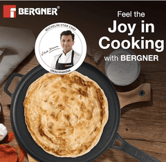 BERGNER Eco Cast Iron 28cm Dosa Tawa, for Healthy Cooking, Pre-Seasoned, Even Heat Distributor, Retains Heat to Enhance Flavor, Durable, Comes with Silicone Sleeve, Induction Bottom, Gas Stove Ready-2