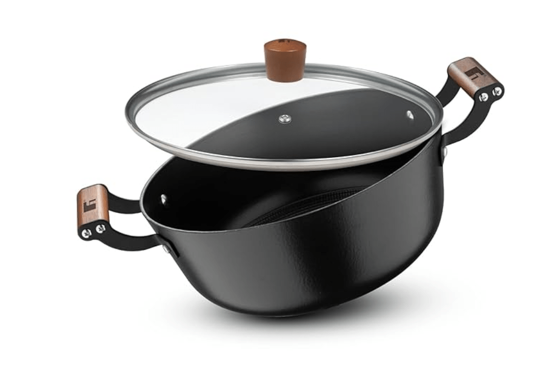 Bergner Odin 28cm (5.6 Liters) Cast Iron Casserole with Glass Lid, Biryani Handi Pot For Cooking, Heavy Bottom, Lightweight and Rust Proof Coating, Enamel Finish - Induction Bottom and Gas Stove Ready