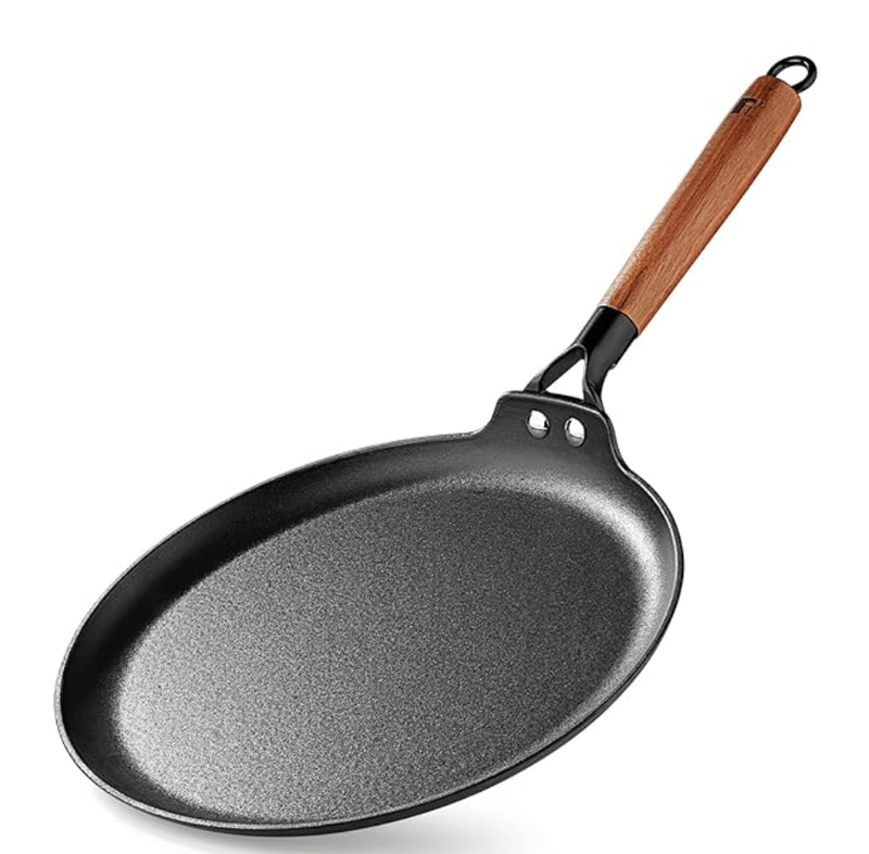 BERGNER Odin 28 cm Cast Iron Dosa Tawa with Wooden Coated Handle, Loha Dosa Tawa, Rust Proof and Lightweight Iron, Enamel Finish, Metal Spatula Safe, Induction and Gas Stove Ready-1