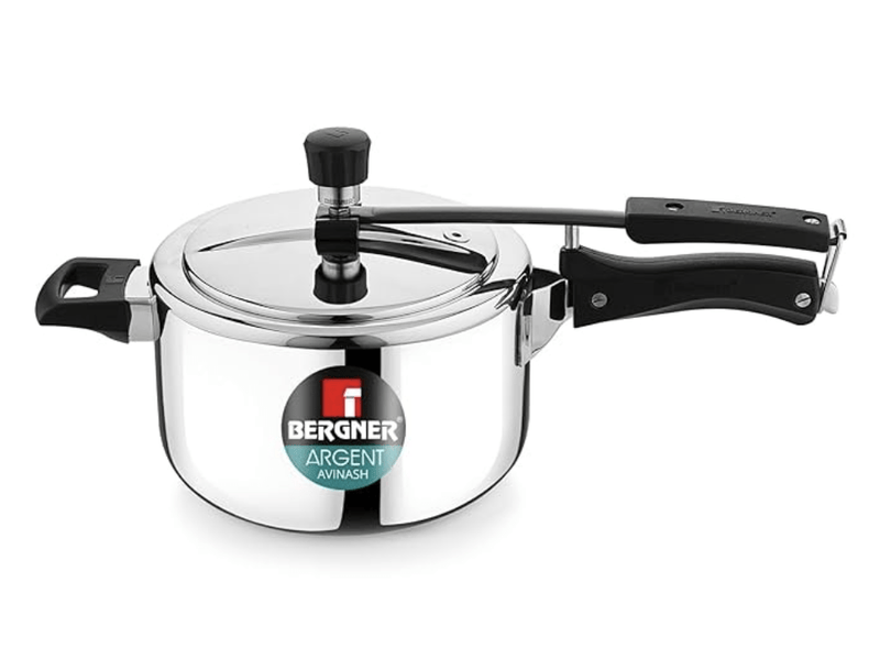 Bergner Argent TriPly 18/10 Stainless Steel 3.5 Liters Inner Lid Pressure Cooker, Pressure Cooker with Rivetless Technology, 2.5 mm Body Thickness, Induction Bottom and Gas Ready - Silver-1