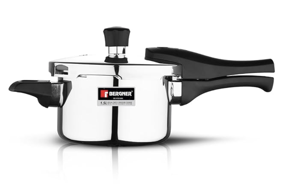 बर्गनर अर्जेन्ट एलिमेंट्स ट्रिपली 2.5 लीटर प्रेशर पैन, अद्वितीय 3 सुरक्षा प्रणाली और प्रेशर इंडिकेटर के साथ, स्टीम सेफ्टी लॉक हैंडल, प्रेशर कुक/फ्राई/सॉटे/सिमर के लिए आदर्श 