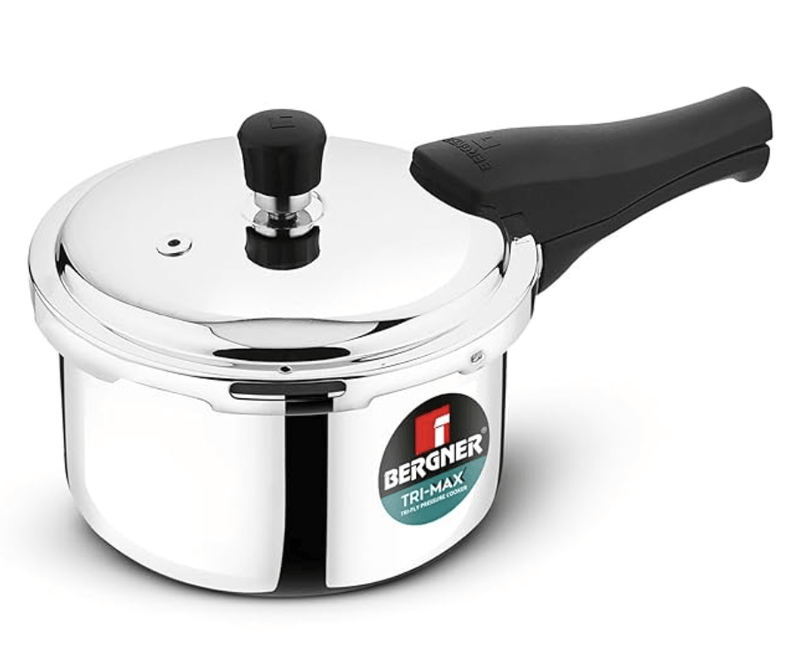 Bergner Trimax Triply Stainless Steel 2 L Outer Lid Pressure Cooker, Triply Bottom, For Healthy Cooking, Mirror Finish, Easy To Clean, Durable, Induction Bottom and Gas Ready - Silver-1