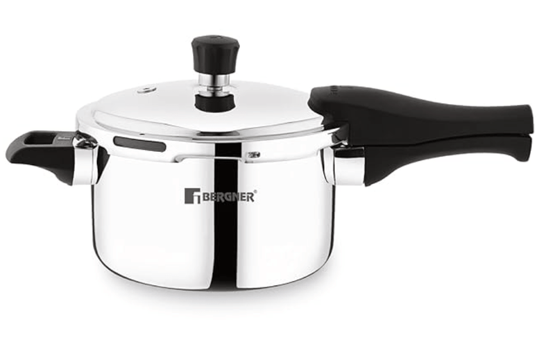 Bergner Trimax Triply Stainless Steel 6.5 L Outer Lid Pressure Cooker, Triply Bottom, For Healthy Cooking, Mirror Finish, Easy To Clean, Durable, Induction Bottom and Gas Ready - Silver-1