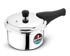 Bergner Trimax Stainless Steel 1.5L Outer Lid Pressure Cooker | Silver Steel Cooker | Durable Triply Construction | Easy Locking | Silicone Gasket | Induction & Gas Ready-1