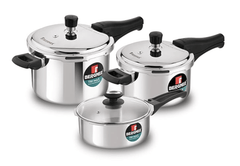 Bergner Trimax Triply Stainless Steel Outer Lid Pressure Cooker Multi Combo - 5 L Cooker, 3 L Pressure Pan, 2 L Cooker with Glass Lid, Less Oil Use, Healthy Cooking - Induction Bottom, Gas Stove Ready-1
