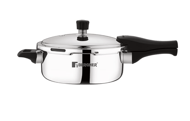 BERGNER Trimax Stainless Steel 3.5 Liters Outer Lid Pressure Pan Silver Steel Cooker Triply Construction Easy Locking Silicone Gasket Easy To Clean Induction And Gas Ready 5-Year Warranty-1