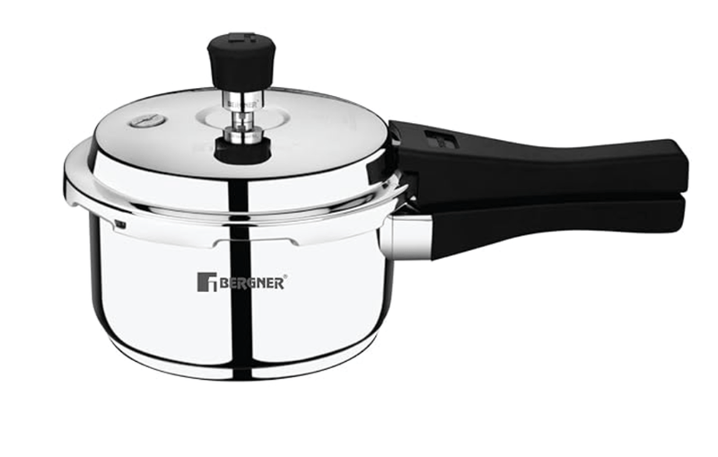 Bergner Sorrento Stainless Steel 2 Litres Outer Lid Pressure Cooker, 2 L Cooker with Outer Lid and Triply Base, Heavy Bottom, Easy Open and Close, Healthy Cooking, Induction Bottom and Gas Stove Ready-1