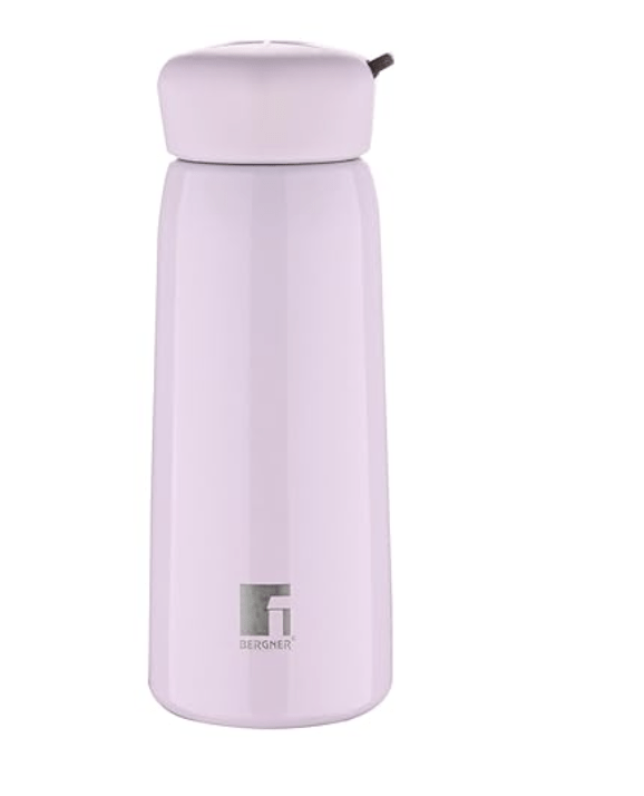 Bergner Walking 400 ml Thermo Steel Bottle/Flask, Hot/Cold, Vacuum Insulated, For Water/Coffee/Tea/Soup/Juice, Use in Office/Commute/Sports/Travel, Wide Mouth Insulated Lid, Pink/Shampoo, Rust/Leak Proof