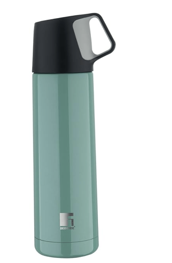 Bergner Walking 500 ml Thermo Steel Bottle/Flask, Hot/Cold, Vacuum Insulated, For Water/Coffee/Tea/Soup/Juice, Use in Office/Commute/Sports/Travel, Press Button Lid with Cup, Marine Green, Rust/Leak Proof