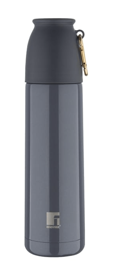 Bergner Walking 500 ml Thermo Steel Bottle/Flask, Hot/Cold, Vacuum Insulated, For Water/Coffee/Tea/Soup/Juice, Use in Office/Commute/Sports/Travel, Press Button Lid with Cap, Metallic Grey/Charcoal, Rust/Leak Proof