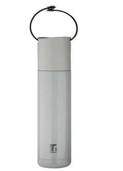 Bergner Walking 500 ml Thermo Steel Bottle/Flask, Hot/Cold, Vacuum Insulated, For Water/Coffee/Tea/Soup/Juice, Use in Office/Commute/Sports/Travel, Press Button Lid, Carry Strap, Steel Grey, Rust/Leak Proof-1