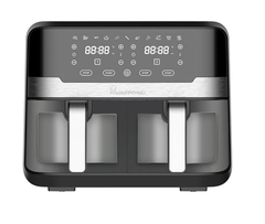 Bergner MasterPro Air Fryer, 2400 W, 9L with Dual Transparent NonStick Buckets, 360 Degree Airflow Technology, Air Fry/Bake/Dehydrate/Bake/Heat/Defrost, Multi Mode Touch Screen with Custom Programs, Black-1