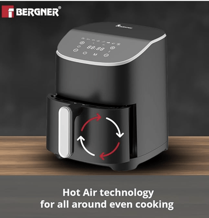 BERGNER Master Pro Air Fryer, 1300 W, 4.8 Liter, With 360 Degree Airflow Technology, Multi Preset Cooking Menu, Basket With Nonstick Coating, Black