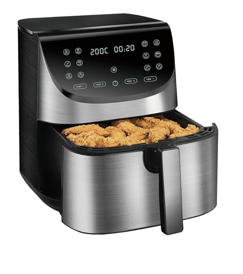 Bergner MasterPro Air Fryer, 1700 W, 7.8 L, Reheat/Roast/Air Fry/Dehydrate/KeepWarm, Air Cook 360 Degree Technology, 12 PreSet Menu,Cool touch Body & Anti Skid Base, Non-Stick Basket, Silver