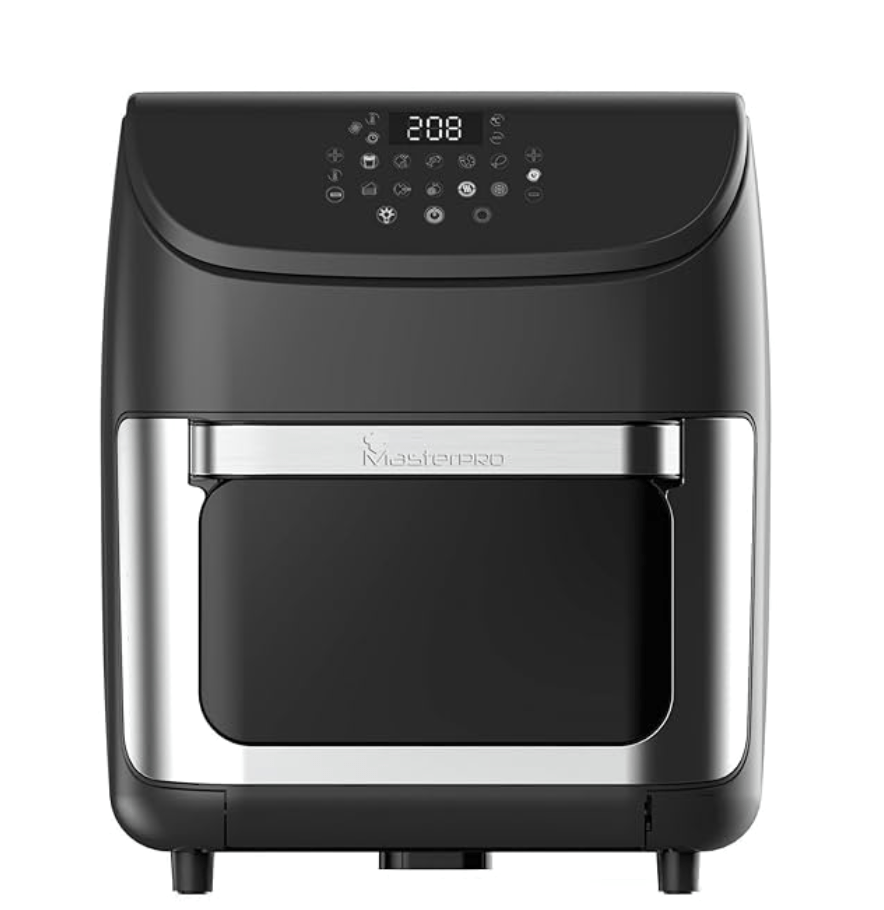 Bergner MasterPro Air Fryer Oven, 1700 W, 12.0L, Rotisserie/Bake/Air Fry/ Dehydrate/Reheat/Defrost, 360 Degree Airflow Technology, Multi PreSet Cooking Menu, With 2xCrisper Tray, Drip Tray,Rotesserie Set & Tool