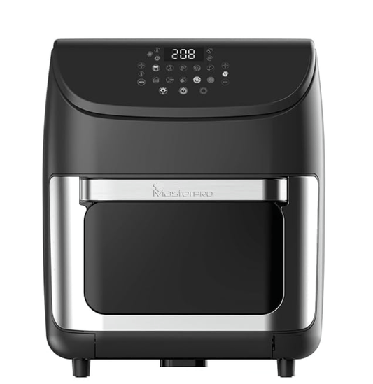 Bergner MasterPro Air Fryer Oven, 1700 W, 12.0L, Rotisserie/Bake/Air Fry/ Dehydrate/Reheat/Defrost, 360 Degree Airflow Technology, Multi PreSet Cooking Menu, With 2xCrisper Tray, Drip Tray,Rotesserie Set & Tool