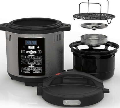 Bergner MasterPro Frycook, 1500W, 6L Pressure Cooker+Air Fryer, Easy to Set Cook Time, Temperature and Pressure Level, Detachable LID and Filer, 12-Level Safety System, 24 Hours Set Up Preset Function