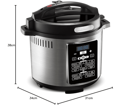 Bergner MasterPro Frycook, 1500W, 6L Pressure Cooker+Air Fryer, Easy to Set Cook Time, Temperature and Pressure Level, Detachable LID and Filer, 12-Level Safety System, 24 Hours Set Up Preset Function