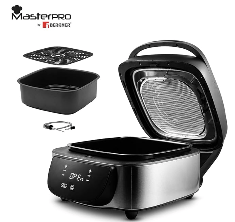 BERGNER Masterpro Indoor Electric Smokeless Grill,7 liter,1800 Watt,Digital Led Display And Multi Touch Panel,5 In 1 Function Grill,Bake,Roast,Dehydrate,Air Fry With Cyclonic Air Technology,Silver-2