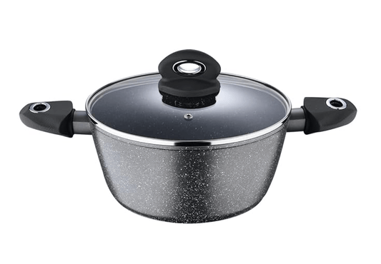 बर्गनर ओरियन नॉन-स्टिक 24 सेमी कैसरोल/सूप पॉट, ग्लास ढक्कन, 3.9 लीटर क्षमता, बिरयानी/पुलाव के लिए, टेक्सचर्ड सॉफ्ट टच हैंडल, ग्रेनाइट फ़िनिश, इंडक्शन बॉटम, बर्गनर द्वारा 1 साल की वारंटी 