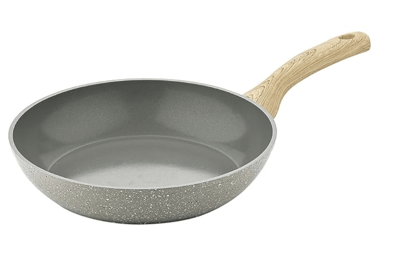 BERGNER Naturally Ceramic Forged Aluminium 20cm Frypan with Wooden Soft Touch Handle, Grey Ceramic Coating Inside, Marble Dots Finish Outside, Durable, Even Heat Distribution - Induction Bottom-1