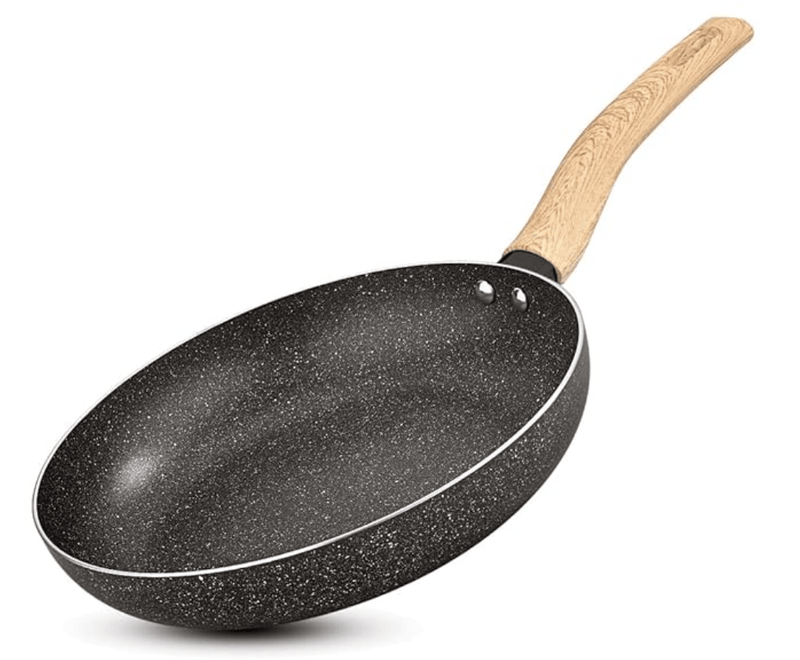 BERGNER Earth Black Non-Stick 20 cm Frypan, 1.4 L Frying Pan with Wooden Finish Soft Touch Handle, 2.5mm Thickness, Consumes Less Oil, Even Heat Distribution, Induction Bottom and Gas Ready - Black-1