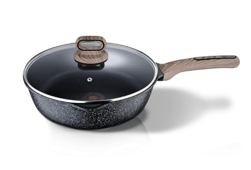 बर्गनर अल्टीमेट नॉन-स्टिक डीप फ्राईपैन ग्लास लिड के साथ 28 सेमी, 3.2 लीटर, हीटडॉट टेक्नोलॉजी और इंडक्शन बेस, भोजन सुरक्षित, ग्रे 