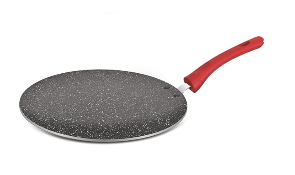 Bergner Bellini Plus 5 Layer Marble Non Stick Concave Tawa/Roti Tawa, 30 cm, Soft Touch Handle, Food Safe (PFOA Free), Thickness 4mm, 1 Year Warranty by Bergner, Red