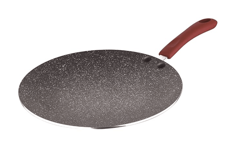 Bergner Bellini Plus 5 Layer Marble Non Stick Concave Tawa/Roti Tawa, 25 cm, Soft Touch Handle, Food Safe (PFOA Free), Thickness 4mm, Red-1