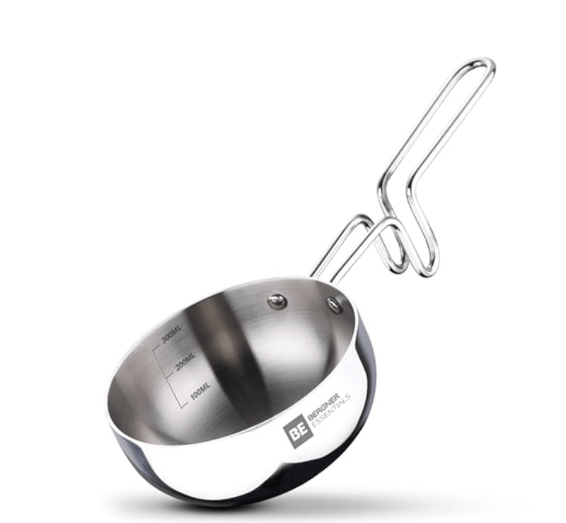 Bergner BE Bergner Essentials Tri-Ply Stainless Steel 10cm (300ml) Tadka Pan, for Spice Tempering/Seasoning, Long Wire Handle, Smooth Finished Surface, Induction Bottom and Gas Stove Ready-1