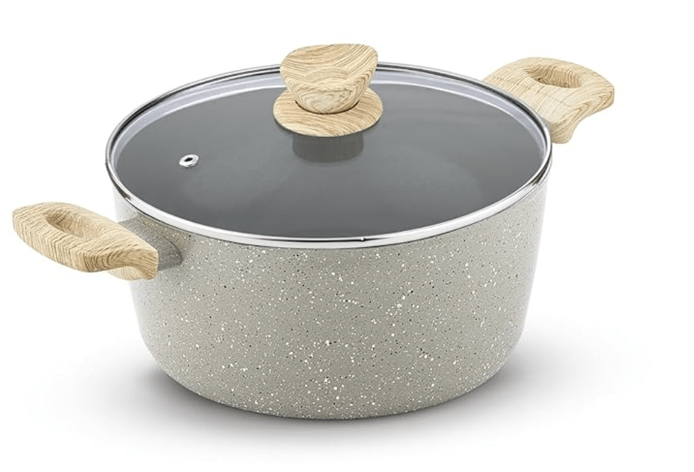 बर्गनर नेचुरली सिरेमिक फोर्ज्ड एल्युमीनियम 26 सेमी कैसरोल और ग्लास ढक्कन स्टीम वेंट के साथ, सिरेमिक कोटेड 5.5 