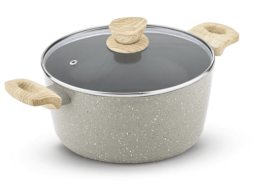 बर्गनर नेचुरली सिरेमिक फोर्ज्ड एल्युमीनियम 26 सेमी कैसरोल और ग्लास ढक्कन स्टीम वेंट के साथ, सिरेमिक कोटेड 5.5 