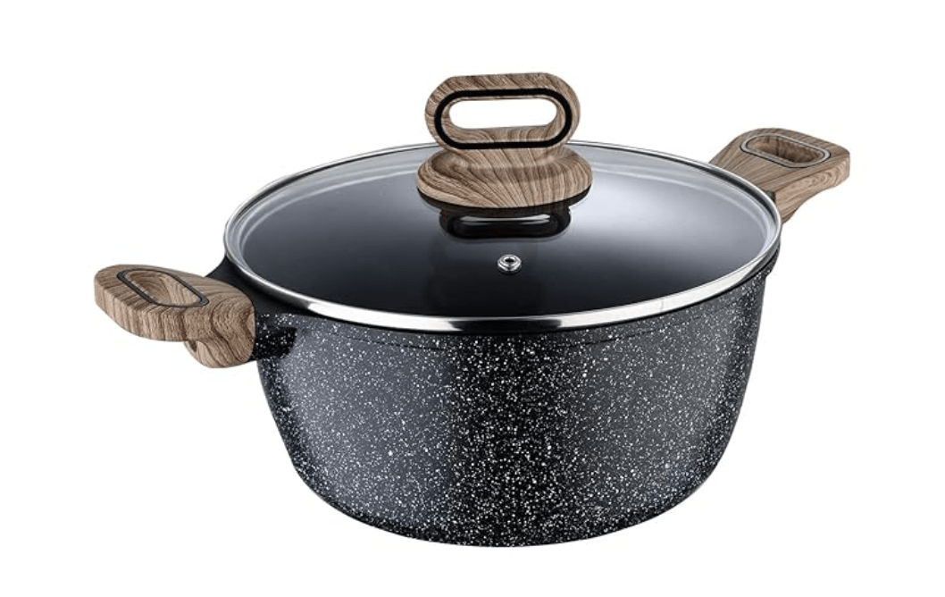 Bergner Ultimate Non Stick Casserole/Briyani Pot/Handi with Glass Lid, 28 cm, 6 litres, Induction Base, Wooden Soft Touch Handle, Food Safe (PFOA Free), Thickness 4.5mm, Gas Ready