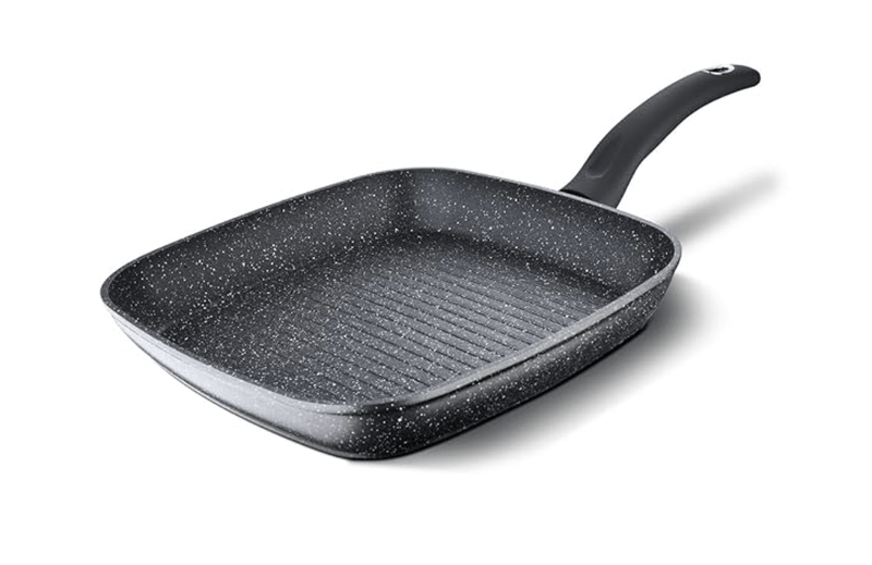 Bergner Orion NonStick 28 cm Grill Pan/Griddle, 100% Recyclable, for Low Oil Tikkas/Kebabs/Sandwiches/Stovetop Babeque, Textured Soft Touch Handle, Granite Finish, Induction & Gas Ready-1