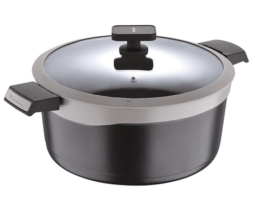 बर्गनर गैस्ट्रो नॉन-स्टिक कैसरोल/ब्रायनी पॉट/हांडी ग्लास ढक्कन के साथ 28 सेमी, इंडक्शन बेस, मोटाई 4.1 मिमी, भूरा, गैस रेडी, 1 लीटर 