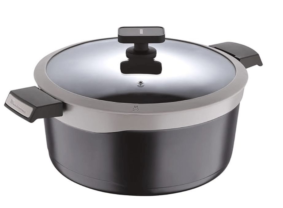 BERGNER Gastro Non Stick Casserole/Briyani Pot/Handi with Glass Lid 28Cm, Induction Base, Thickness 4.1Mm, Brown, Gas Ready, 1 Liters